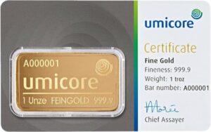 1 Unze Goldbarren Umicore