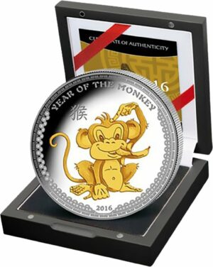 1 Unze Silber Affe 2016 PP High Relief Motiv teilvergoldet (Auflage: 500 Münzen)