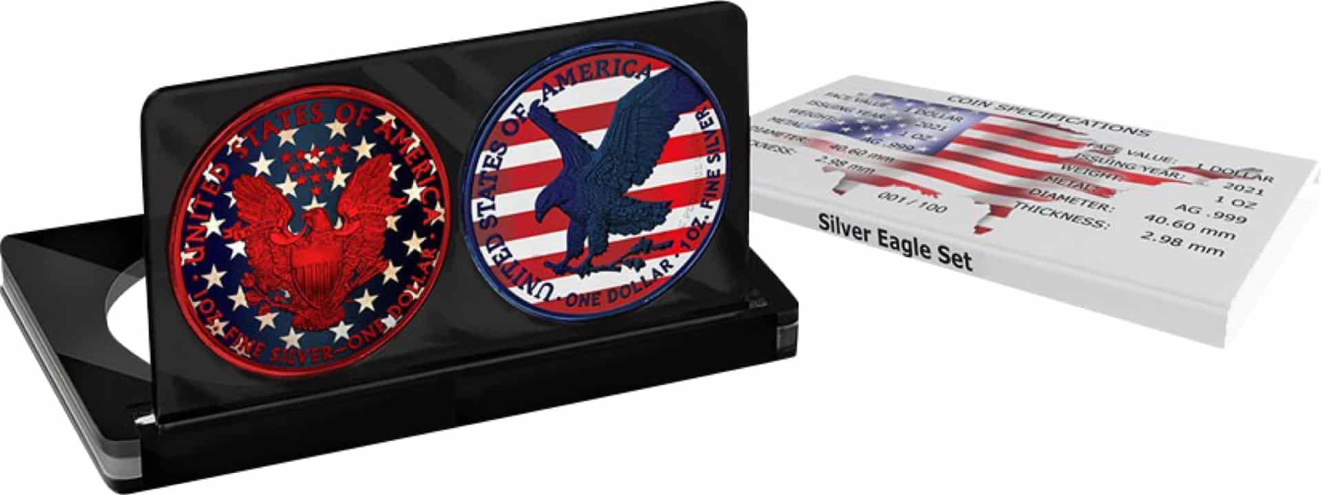 2 x 1 Unze Silber American Eagle Stars and Stripes Set 2021 (Auflage: 100 | Coloriert)