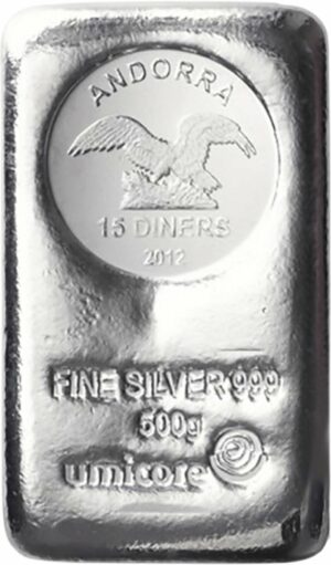 500 g Silber Münzbarren Umicore Andorra