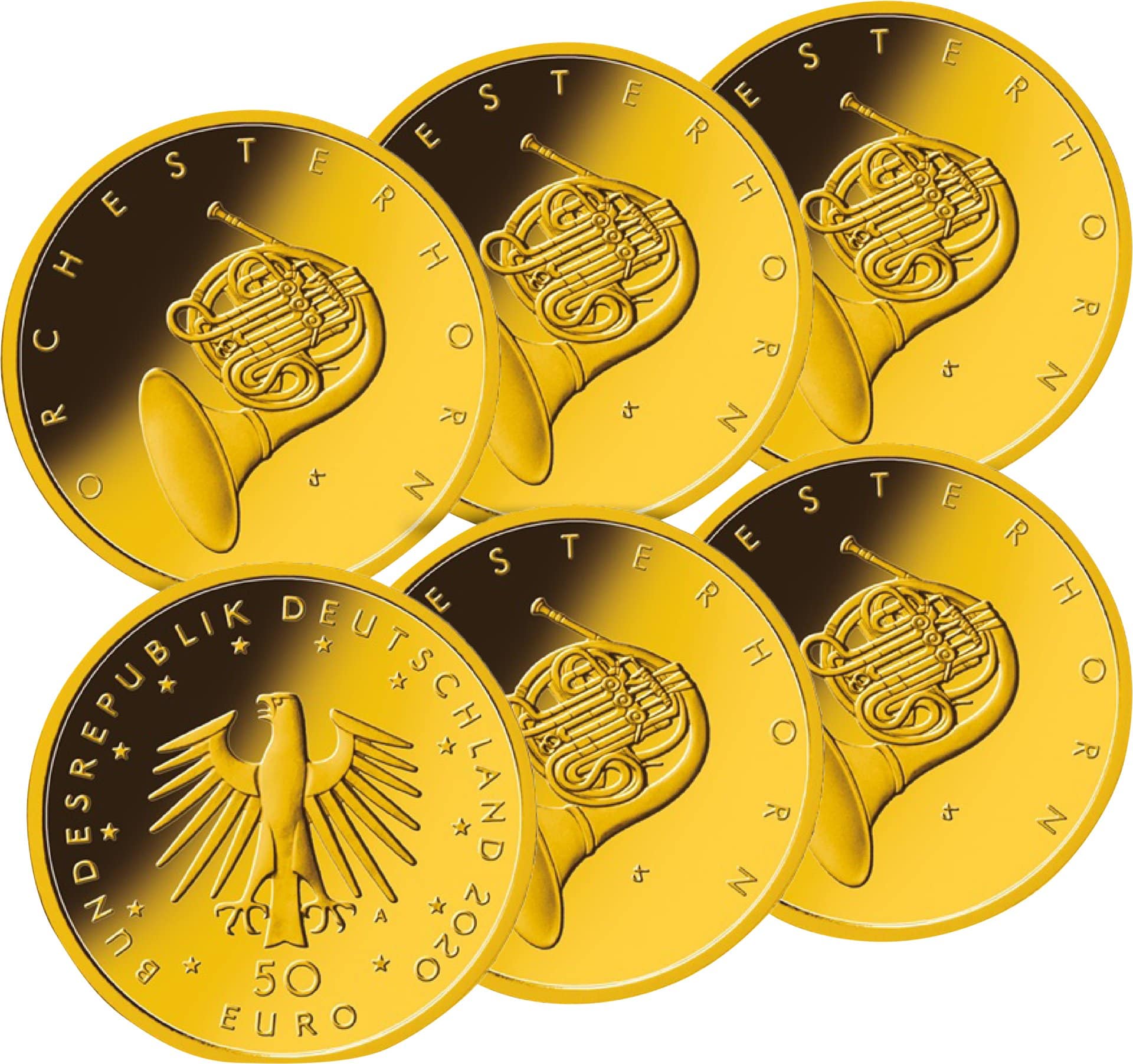 Komplettsatz 1/4 Unze Gold 50 Euro Orchesterhorn 2020 (Buchstaben A