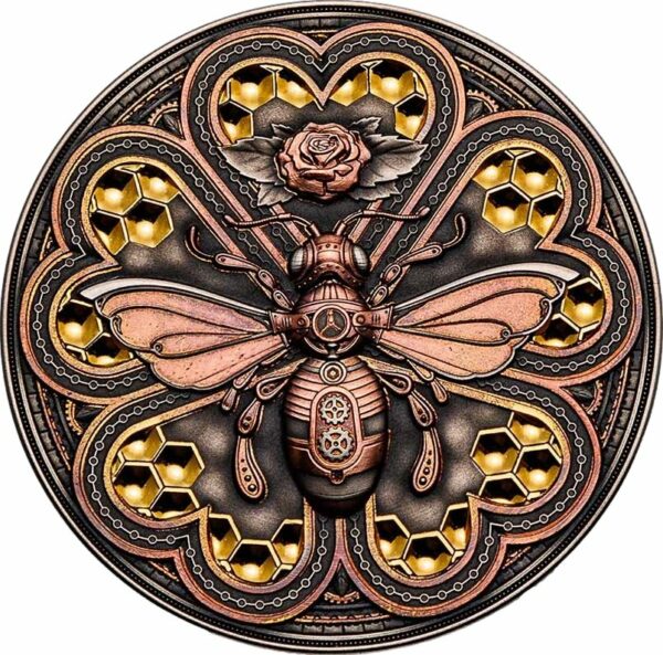 2 Unze Silber Steampunk Biene 2023 AF HR (Auflage: 500 | High Relief | Antik Finish)