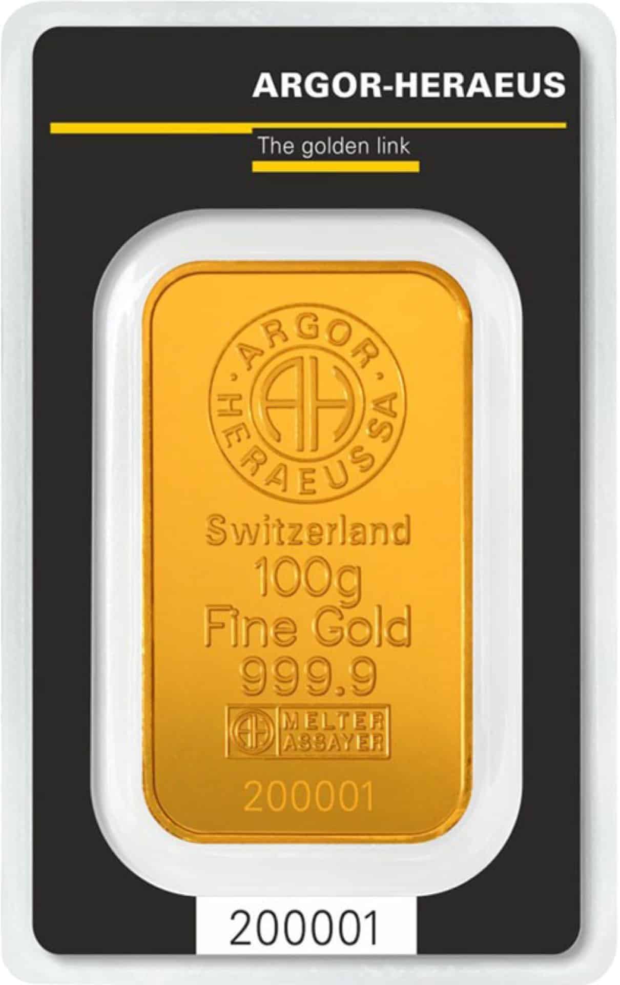 100 g Goldbarren Argor Heraeus