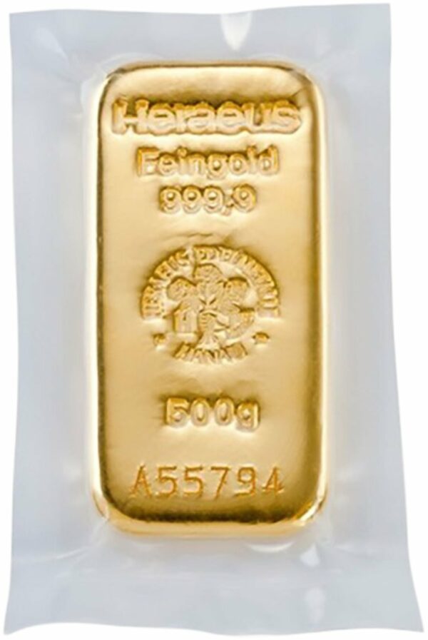 500 g Goldbarren Heraeus (Gussbarren)