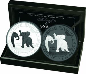 Silber Somalia Elefant Black & White Set 2023 (Auflage: 500 | 2 Münzen)
